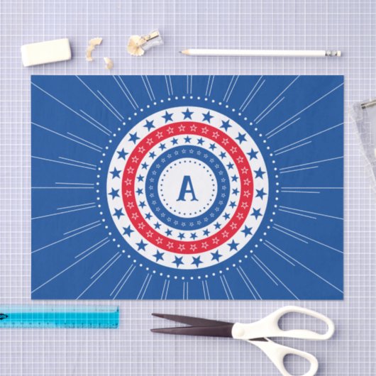 赤、白、青の星とモノグラム 薄葉紙 (クラフト)