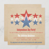 赤、白、青の星カスケード7月4日招待状 招待状 (正面/裏面)