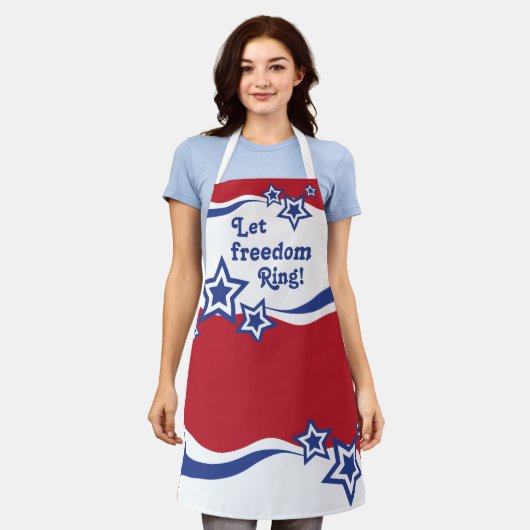 赤、白、青の星 エプロン (着用した状態)