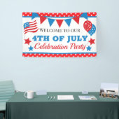 赤・白・青の星・国旗7月4日 横断幕 (トレードショー)