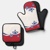 赤、白、青の星 鍋つかみ&鍋敷きセット (正面/裏面)