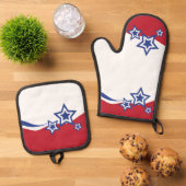 赤、白、青の星 鍋つかみ&鍋敷きセット (トップダウン)