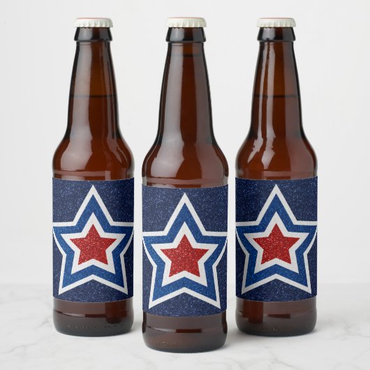 赤、白、青の星 7月4日のギッター ビールラベル (ボトル)
