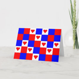 赤、白、青の正方形(赤いハート) カード