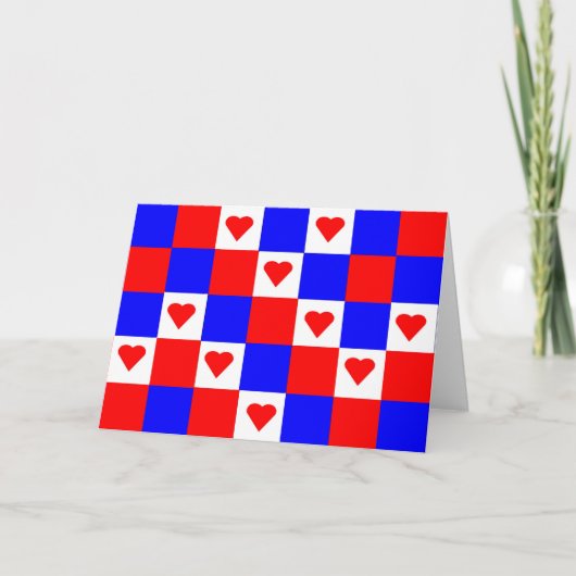 赤、白、青の正方形(赤いハート) カード (正面)