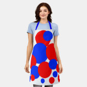 赤、白、青の水玉模様 エプロン (着用した状態)