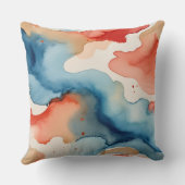 赤、白、青の水色の抽象芸術 クッション (裏面)