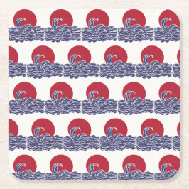 赤、白、青の海の夕日と波 スクエアペーパーコースター