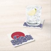 赤、白、青の海の夕日と波 スクエアペーパーコースター (インサイチュ)