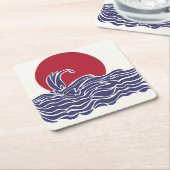 赤、白、青の海の夕日と波 スクエアペーパーコースター (アングル)