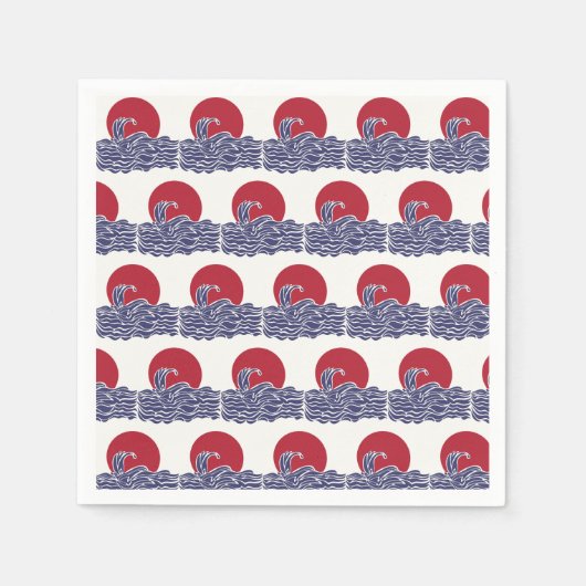 赤、白、青の海の夕日と波 スタンダードカクテルナプキン (正面)