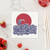 赤、白、青の海の夕日と波 スタンダードカクテルナプキン (インサイチュ)