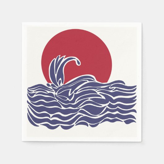 赤、白、青の海の夕日と波 スタンダードカクテルナプキン (正面)