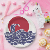 赤、白、青の海の夕日と波 ペーパープレート (パーティー)