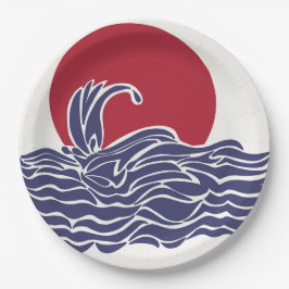 赤、白、青の海の夕日と波 ペーパープレート