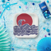 赤、白、青の海の夕日と波 ペーパープレート (パーティー)