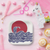 赤、白、青の海の夕日と波 ペーパープレート (パーティー)