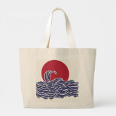 赤、白、青の海の夕日と波 ラージトートバッグ (裏面)