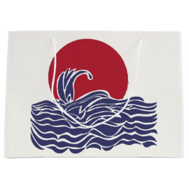 赤、白、青の海の夕日と波 ラージペーパーバッグ