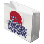 赤、白、青の海の夕日と波 ラージペーパーバッグ (正面アングル)