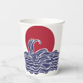 赤、白、青の海の夕日と波 紙コップ (裏面)