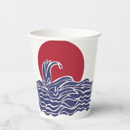赤、白、青の海の夕日と波 紙コップ