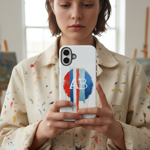 赤、白、青の滴るモノグラ絵を描ム iPhone 16 PLUSケース