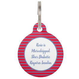 赤、白、青の糖尿病ストライプペット用名札 ペット ネームタグ