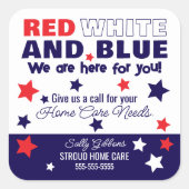 赤、白、青の紹介ギフトラベル – ビジネス スクエアシール (正面)