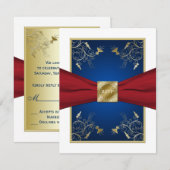 赤、白、青の花柄の出欠確認カード 出欠カード (正面/裏面)