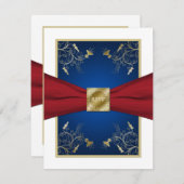 赤、白、青の花柄返信カード 出欠カード (正面/裏面)