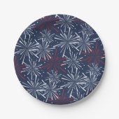 赤、白、青の花火パターン ペーパープレート (正面)