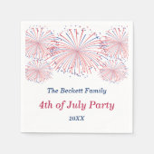 赤・白・青の花火7月4日のパーティー スタンダードカクテルナプキン (正面)