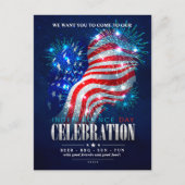 赤・白・青の花火7月4日招待状 ポストカード (正面)