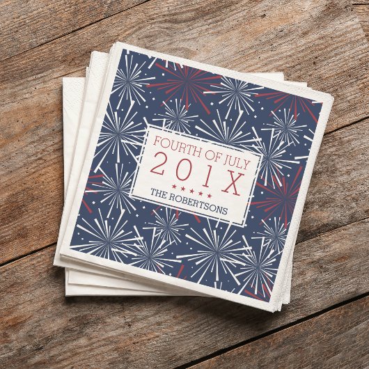 赤・白・青の花火7月4日 スタンダードカクテルナプキン
