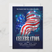 赤、白、青の花火　7月4日パーティー 招待状 (正面)