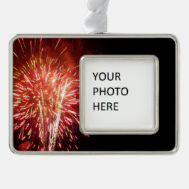 赤・白・青の花火II愛国心 シルバープレートフレームオーナメント