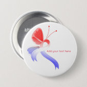 赤、白、青の認識度リボン蝶 缶バッジ (正面&裏面)