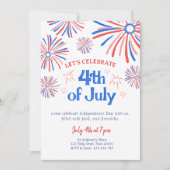 赤、白、青の4th of July花火パーティー 招待状 (正面)