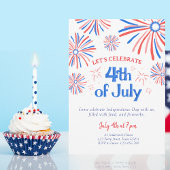 赤、白、青の4th of July花火パーティー 招待状