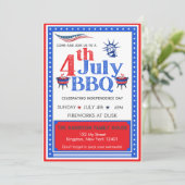 赤・白・青の7月4日パーティー・BBQ・お祝い 招待状 (スタンド正面)