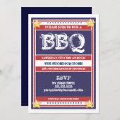 赤、白、青のBBQ招待状 招待状 (正面/裏面)