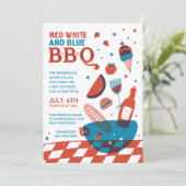 赤、白、青のBBQ7月4日パーティー 招待状 (スタンド正面)