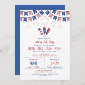 赤・白・青アメリカ国旗7月4日パーティー 招待状 (正面/裏面)