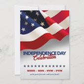 赤・白・青アメリカ国旗7月4日パーティー 招待状 (正面)