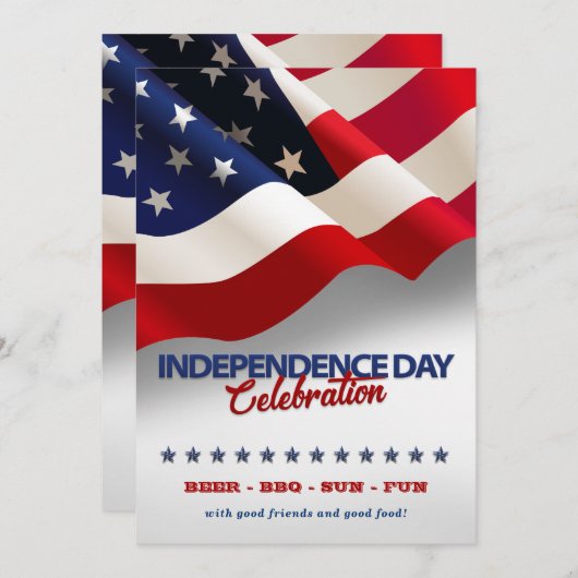 赤・白・青アメリカ国旗7月4日パーティー 招待状 (正面/裏面)