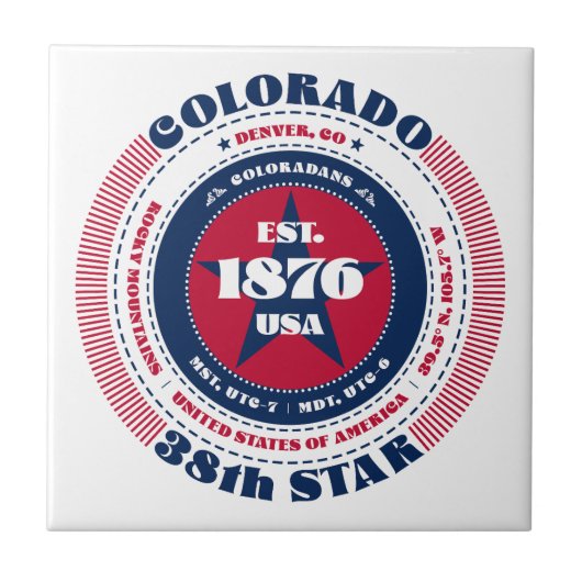 赤、白、青コロラドのセラミックタイル タイル (正面)