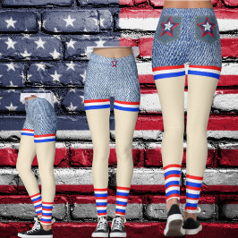赤、白、青デニム愛国的なパンツのような レギンス