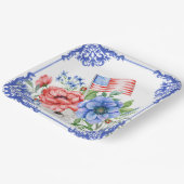 赤・白・青フローラ米国国旗 ペーパープレート (傾斜あり)