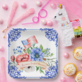 赤・白・青フローラ米国国旗 ペーパープレート (パーティー)